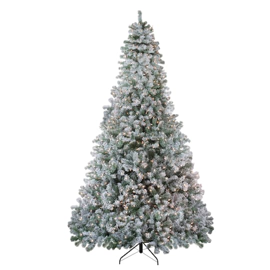 9Ft Pre-Lit Flocked Winema Pine Artificial Christmas Tree, Clear Lights By Northlight in Green | 9 ft | Michaels®